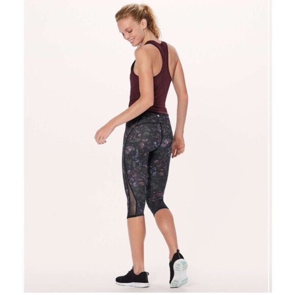 Lululemon 🍋 Train Times Cropped Leggings Frozen Flourish Floral Luxtreme Mesh - Picture 2 of 11